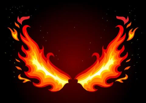 Fire wings on dark background Stock Illustration