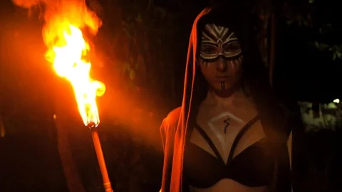 Fire woman posing Stock Footage 107077198