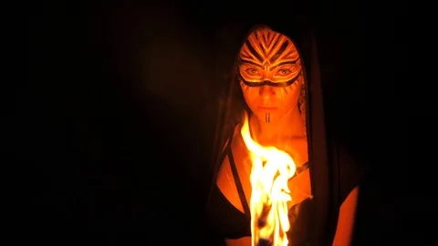 Fire woman posing Stock Footage 107077233