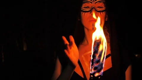 Fire woman posing Stock Footage 107077324