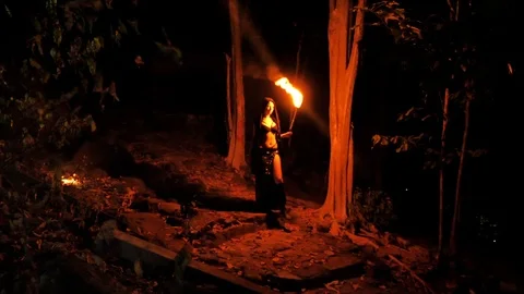 Fire woman posing Stock Footage 107077399