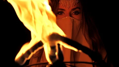 Fire woman posing Stock Footage 107077429