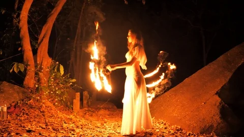 Fire woman posing Stock Footage 107077515