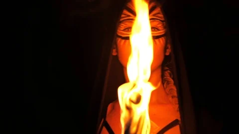 Fire woman posing Stock Footage 107077610