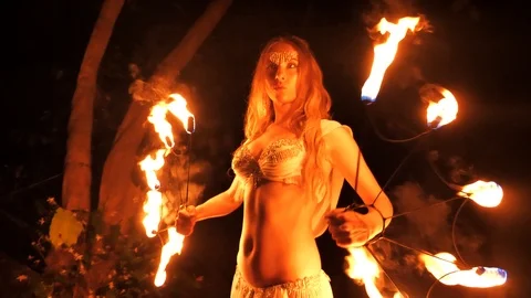 Fire woman posing Stock Footage 107077619