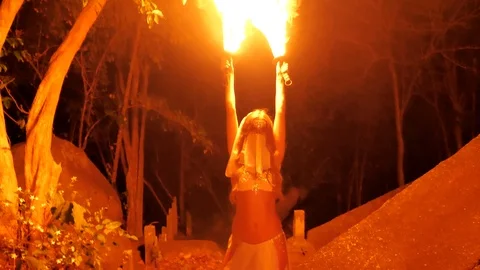 Fire woman posing Stock Footage 107078115