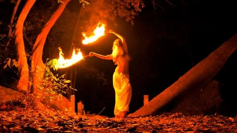 Fire woman posing Stock Footage 107078224