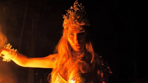 Fire woman posing Stock Footage 107078760