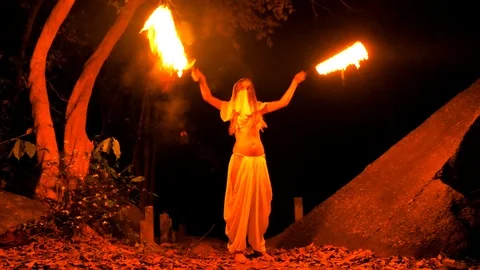 Fire woman posing Stock Footage 107078966