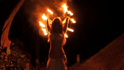 Fire woman posing Stock Footage 107079492