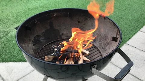 Fire wood burning in barbecue, preparing for charcoal Video stock 151634966