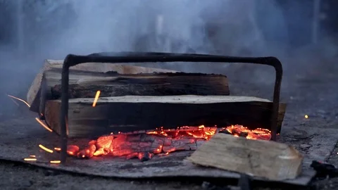 Fire wood burning, closeup Stock Footage 104294094