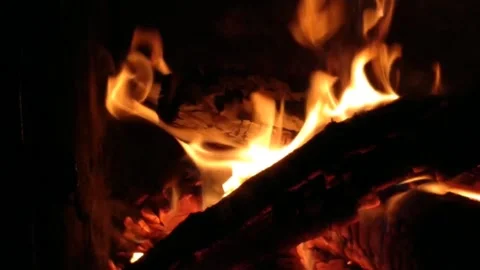 Fire with wood in the fireplace for heating Stock Footage 201813649