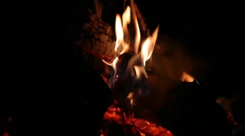 Fire with wood in the fireplace for heating Stock Footage 205070441