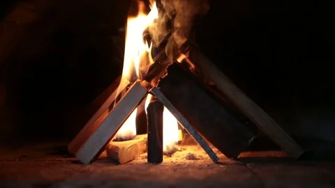 Fire Wood In The Oven Stock Footage 81389261