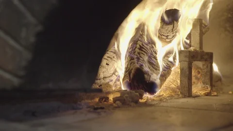 Fire in the Wood Oven Stock Footage 87204682