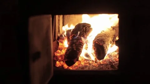 Fire in the wood stove Stock Footage 72228606