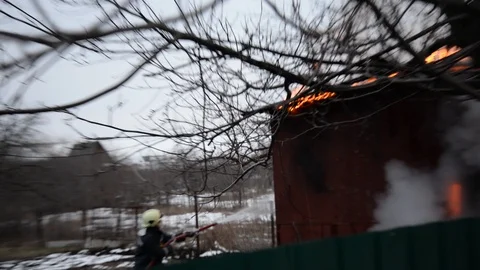 Fire, the work of firefighters. Stock Footage 86196199