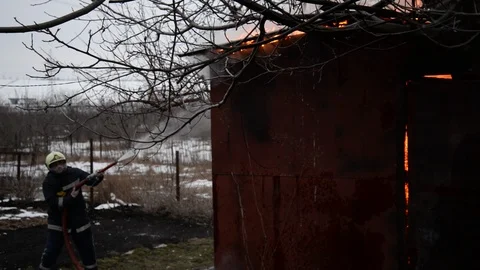 Fire, the work of firefighters. Stock Footage 86196607