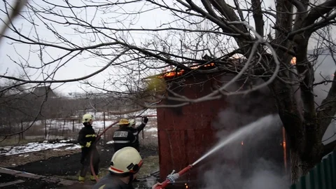 Fire, the work of firefighters. Stock Footage 86197261