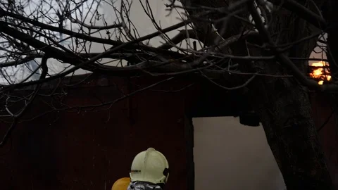 Fire, the work of firefighters. Stock Footage 86198685