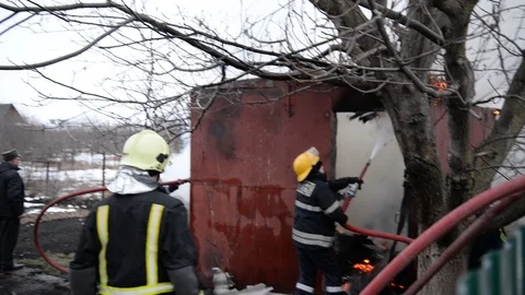 Fire, the work of firefighters. Stock Footage 86198887