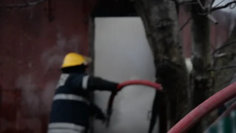 Fire, the work of firefighters. Stock Footage 86199170