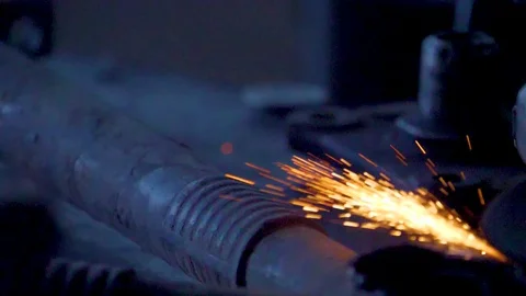 Fire work of granding of iron in a workshop (2) Stock Footage 129452956