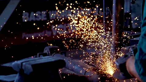 Fire work of granding of iron in a workshop7 Stock Footage 129454609