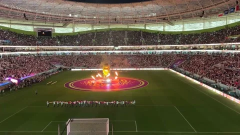 Fire work at the opening ceremony of FIFA world cup Qatar 2022 in Doha Al Stock Footage 229755975
