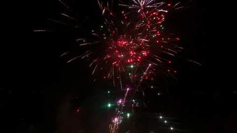Fire Works Display flythrough from an FPV drone Stock Footage 255077614