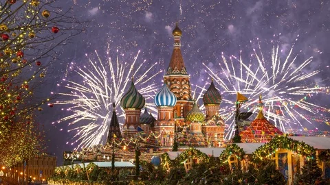 Fire works in Moscow Stock Footage 122073341