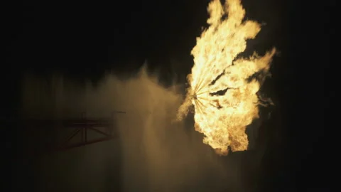 Fire. Yellow-brown flame. Torch is lit. Annealing of associated gas. Burner for Stock Footage 172020492