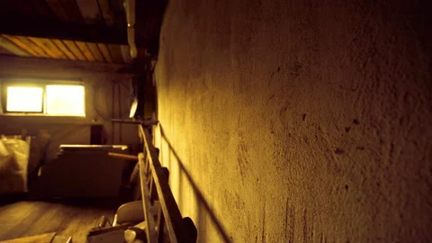 Fire yellow sunset light from the window to the dark empty building Video stock 131117914