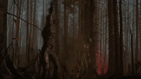 On fire on the zombie attack in a dangerous battle 02 Stock Footage 232351077