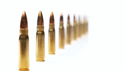 Firearm ammunition on white background in 4k Stock-Footage 146203691