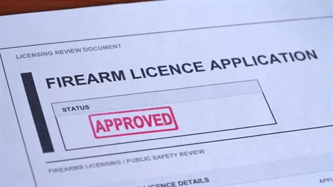 Firearm Licence Application Approved Stamp Coming Down On Form Stock Footage 345635675