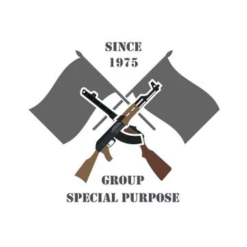 Firearm logo template. Guns, rifles badge. Flat design Stock Illustration