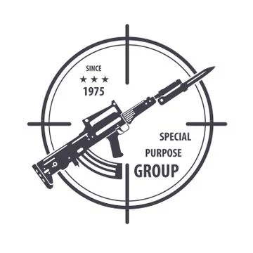 Firearm logo template. Guns, rifles badge. Flat design. Vector illustration Stock Illustration