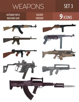 Firearm set. Automatic rifle, machine gun. Flat design Stock Illustration