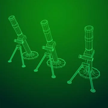 Firearm weapon army mortar and mine. Wireframe low poly Illustrazione stock