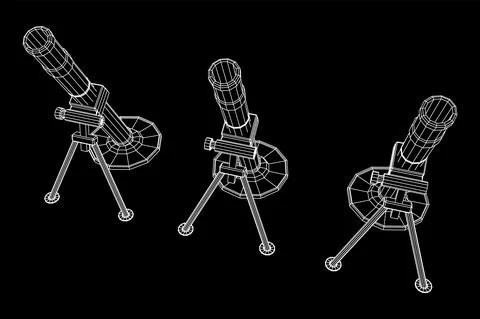 Firearm weapon army mortar and mine. Wireframe low poly Ilustração Stock