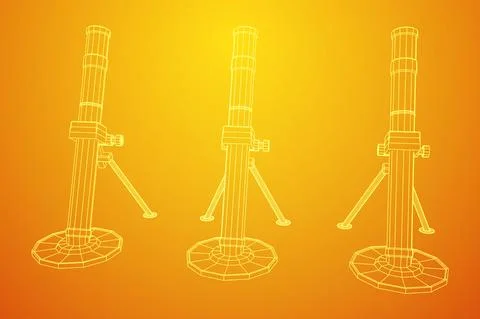 Firearm weapon army mortar and mine. Wireframe low poly Ilustração Stock