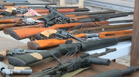 Firearms on table Video stock 33280335