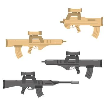 Firearms a vector in flat style. Automatic rifle, machine gun. Stock Illustration