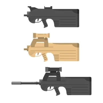 Firearms a vector in flat style. Automatic rifle, machine gun. 스톡 일러스트
