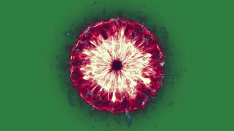 Fireball on blue explosion in the center middle of ball fire red flower hole Video stock 336849798