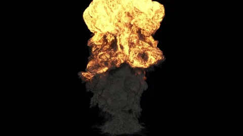 The fireball explodes, quickly flies up in the form of a mushroom, turns into Stock Footage 177493959
