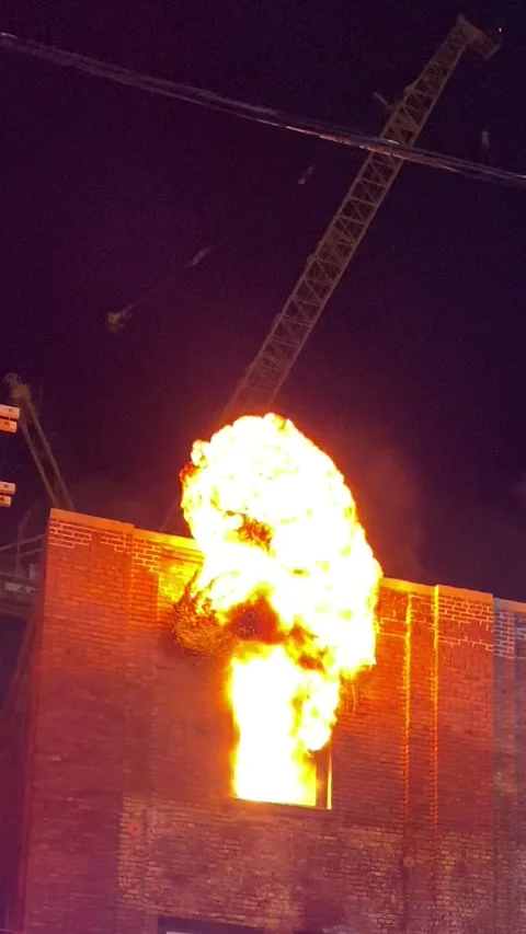 Fireball exploding from a window, UGC, vertical video, 4K Video stock 263922004
