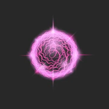 Fireball glowing purple circle magic element, realistic energy ball lightning Stock Illustration